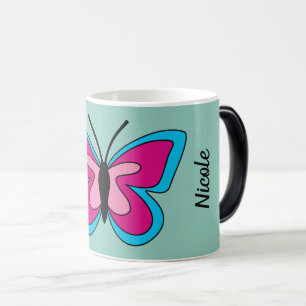 Pink Magenta Blue Butterfly Text hinzufügen Verwandlungstasse