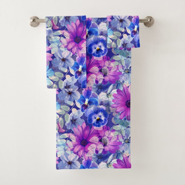Pink Magenta Blumenmuster Badhandtuch Set (Insitu)