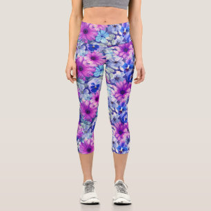 Pink Magenta Blumenmuster Capri Leggings