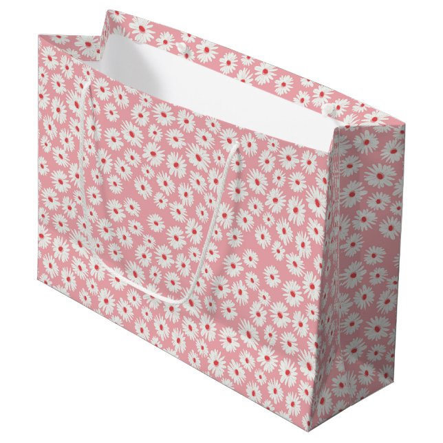 Pink magenta daisa Blume Muster Große Geschenktüte (Vorderseite Schrägansicht)
