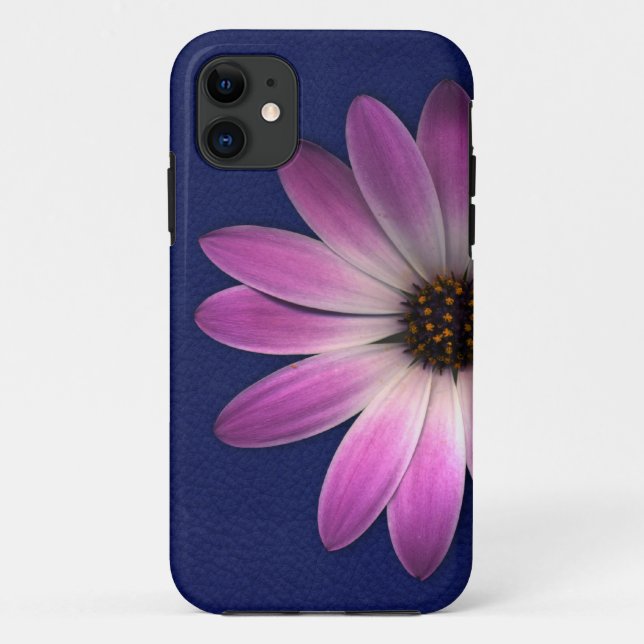 Pink Magenta Daisy auf Royal Blue Leder Print Case-Mate iPhone Hülle (Rückseite)