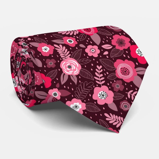 Pink magenta elegant ditsy floral pattern krawatte (Gerollt)