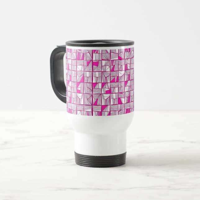 Pink & Magenta Geometric Block Pattern  Reisebecher (Vorderseite Links)