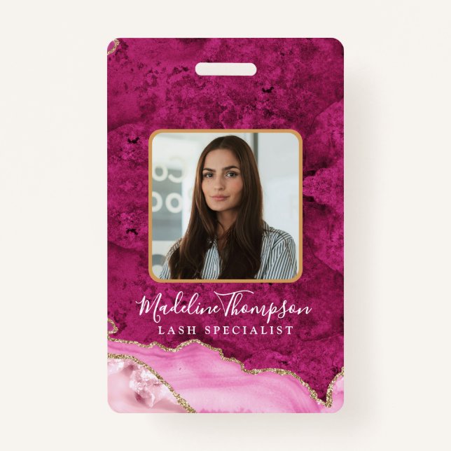 Pink Magenta Gold Agate Marble Business Company ID Ausweis (Vorderseite)