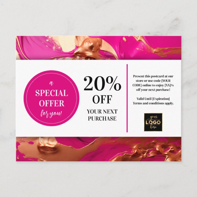 Pink Magenta Gold Paint Coupon Discount Postkarte (Vorderseite)