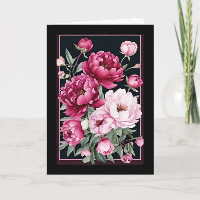 Pink & Magenta-Peongs mit Frame Birthday Karte (Vorderseite)