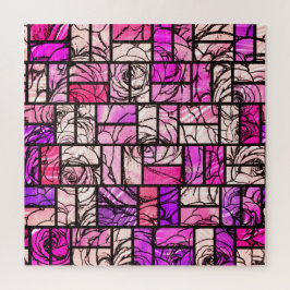 Pink Magenta Schwarz Rose verklebter Glass Look Puzzle
