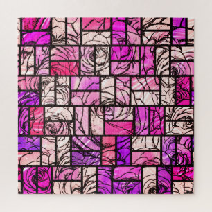 Pink Magenta Schwarz Rose verklebter Glass Look Puzzle