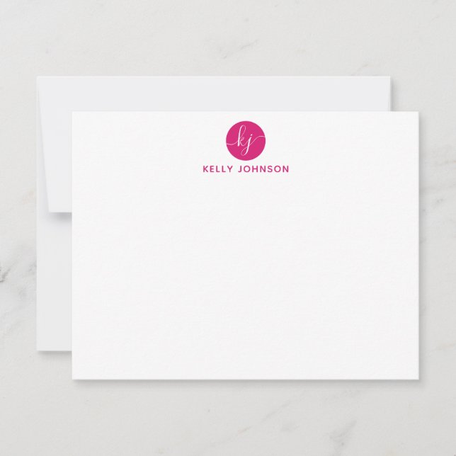 Pink Magenta Script Monogram Cirduelle Girly Mitteilungskarte (Vorderseite)