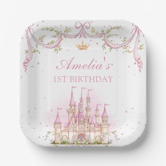 Pink Magic Princess Burg Birthday Papierplatte Pappteller (Vorderseite)