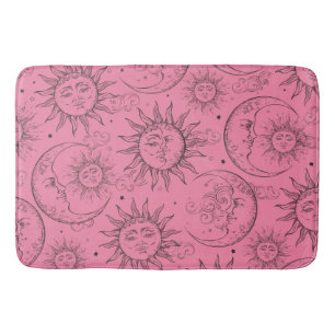 Pink Magic Vintage Celestial Sonne Mond Sterne Badematte