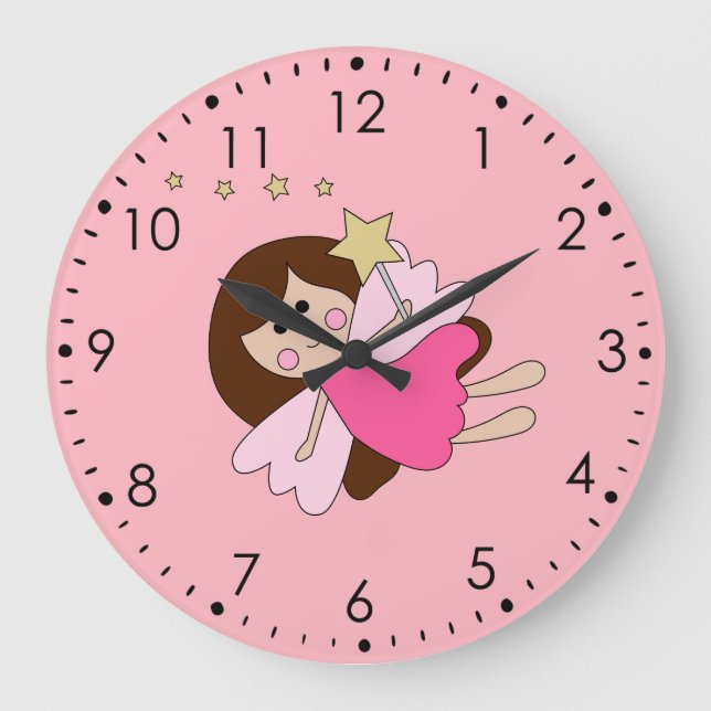 Pink Magical Fairy Wall Clock Große Wanduhr (Vorderseite)