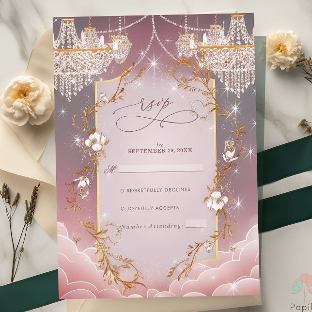 Pink Magical Golden Accent Wedding RSVP Karte (Von Creator hochgeladen)