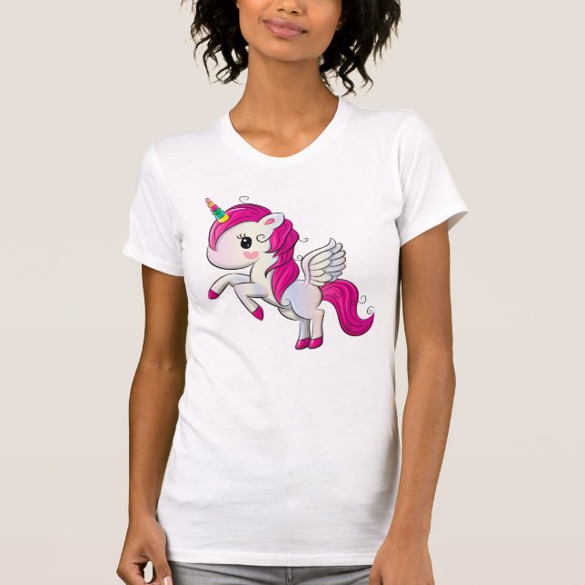 Pink Magical Niedlich Unicorn T-Shirt (Vorderseite)