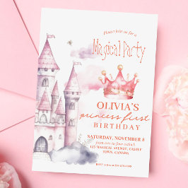 Pink Magical Princess Castle 1. Geburtstag Party Einladung