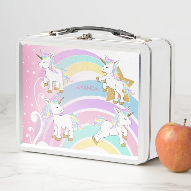 Pink Magical Rainbow Unicorns Metall Brotdose (Beispiel)