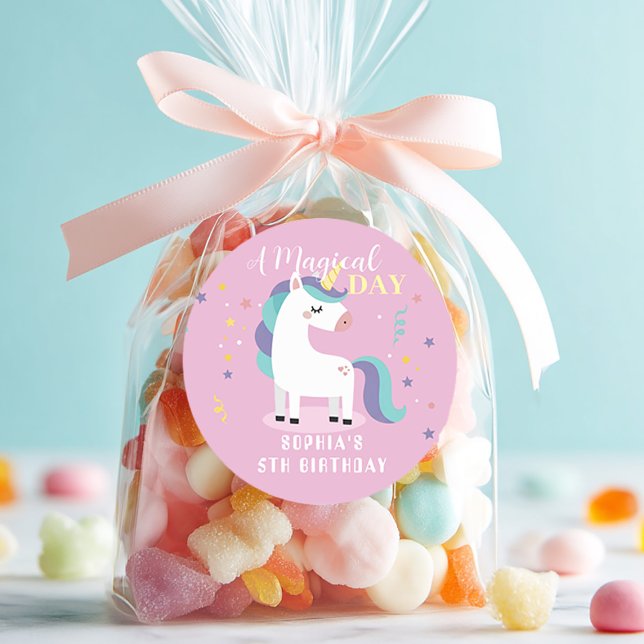 Pink Magical Unicorn Party Runder Aufkleber (Von Creator hochgeladen)