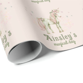Pink Magical Unicorn Personalisiert Geburtstag Geschenkpapier