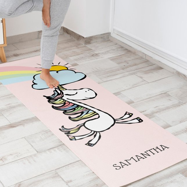 Pink Magical Yoga Unicorn Illustration Yogamatte (Perfect for those who love a little extra sparkle and imagination in their day.)