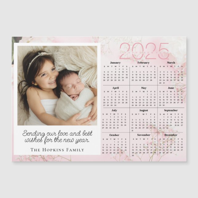 Pink Magnetic Holiday Weihnachtskarte Custom Foto Magnetkarte (Vorderseite)