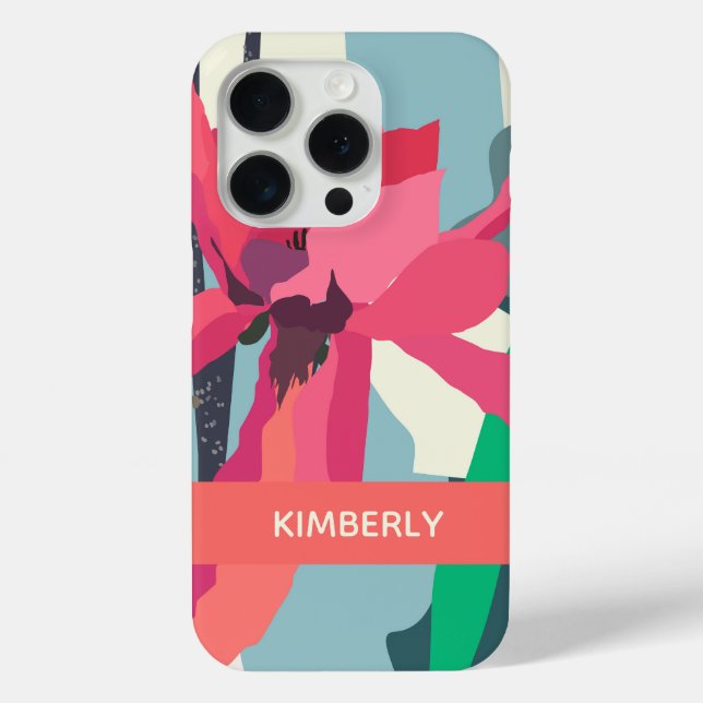 Pink Magnolia Abstrakte Blumenfarbblöcke nach Maß Case-Mate iPhone Hülle (Rückseite)