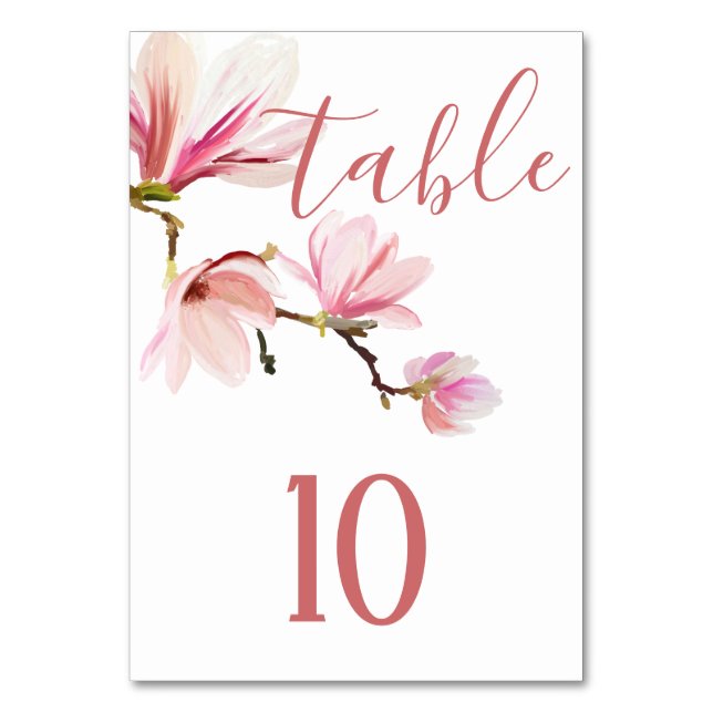Pink Magnolia Floral Wedding Tischnummer (Vorderseite)