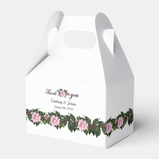 Pink Magnolia Grüne Gastgeschenk Hochzeit Geschenkschachtel (Vorderseite)