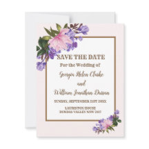 Pink Magnolia Lavender Floral Save the Date