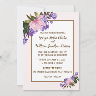 Pink Magnolia Lavender Floral Wedding Einladung