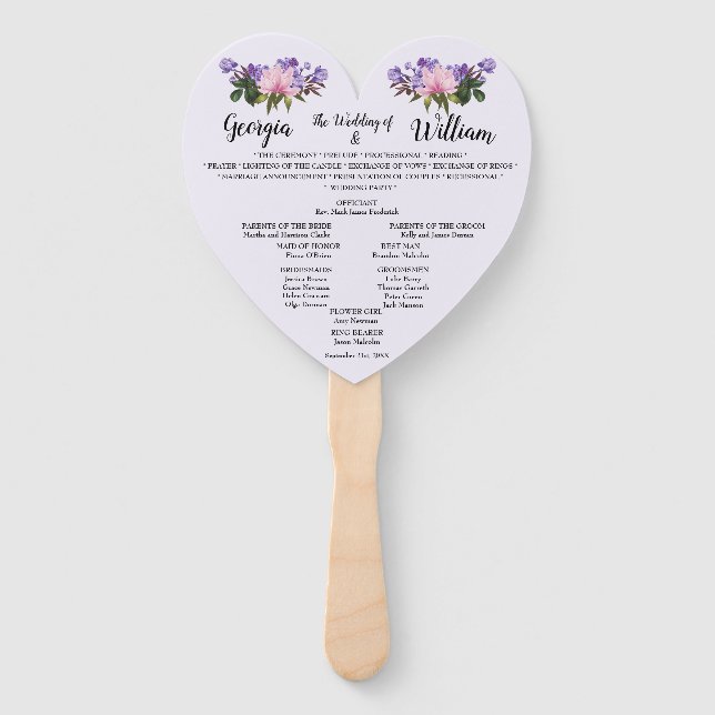 Pink Magnolia Lavender Floral Wedding Menü Fan Fächer (Vorderseite)