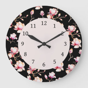 Pink Magnolia Muster {pflücke deine Farbe} Große L Große Wanduhr