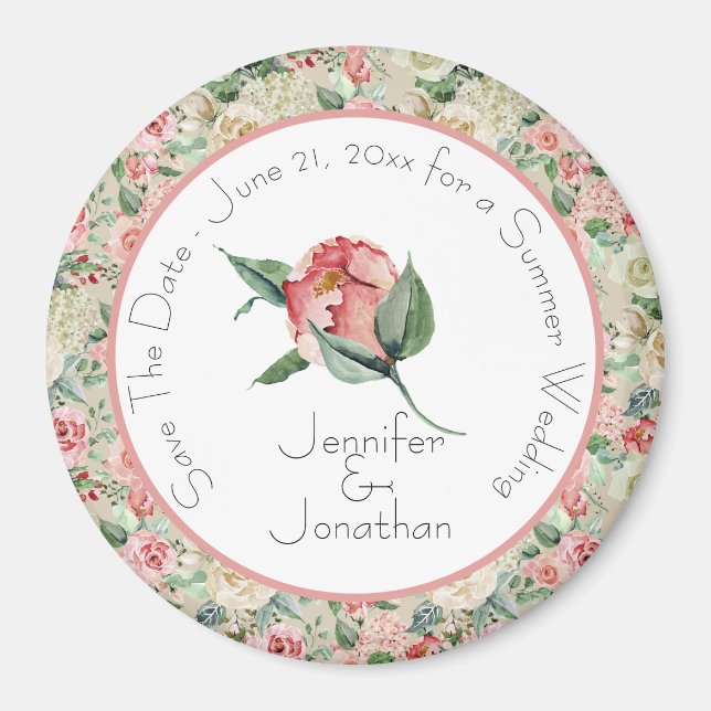Pink Magnolia Save the Date Hochzeit Magnet (Vorne)