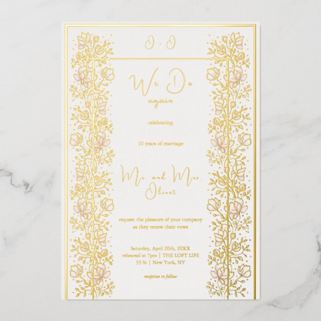 Pink Magnolia Vow Erneuerung 10 Jahre Folieneinladung (Vorderseite)