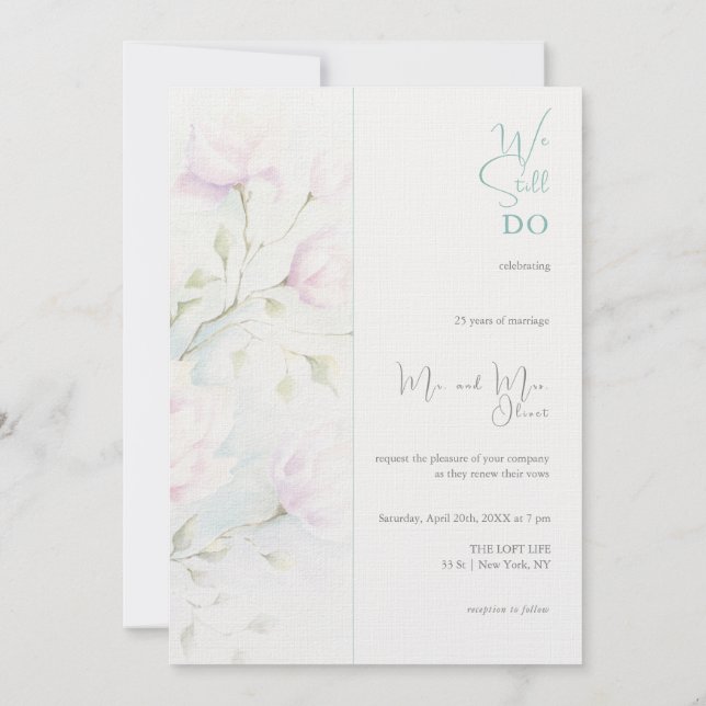 Pink Magnolia Vow Erneuerung 25 Jahre Einladung (Rückseite)