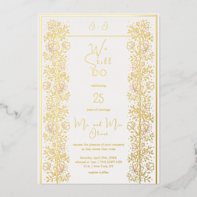 Pink Magnolia Vow Erneuerung 25 Jahre Folieneinladung (Vorderseite)