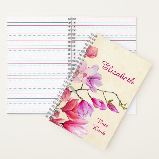 Pink Magnolia Wasserfarbe Personalisiert Notizbuch (Innen)