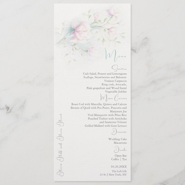 Pink Magnolia Wedding Menu Menükarte (Vorderseite)