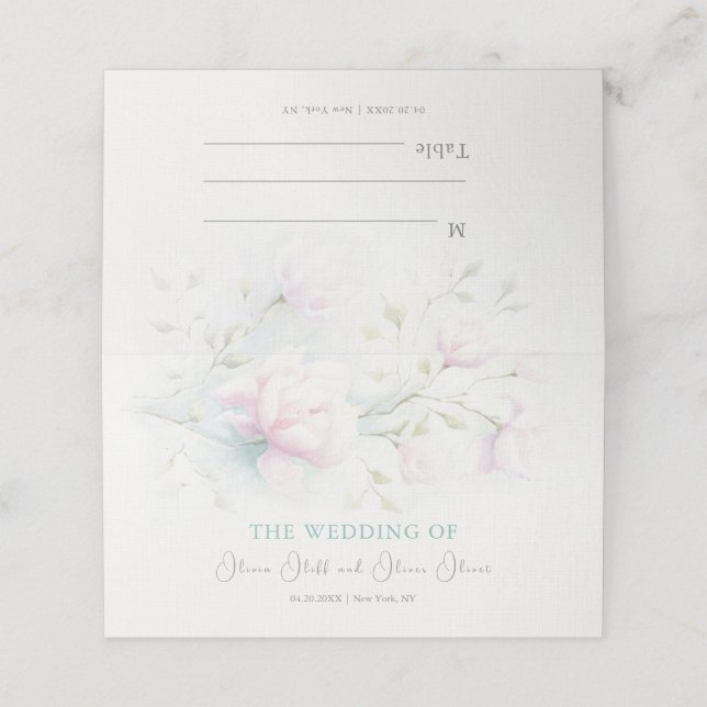 Pink Magnolia Wedding Platzkarte (Außenseite Aufgefaltet)