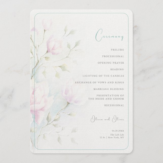 Pink Magnolia Wedding Programm (Vorderseite)