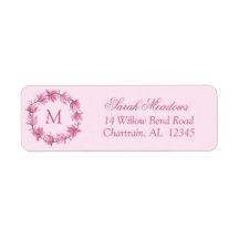 Pink Magnolia Wreath Custom Return Address Label