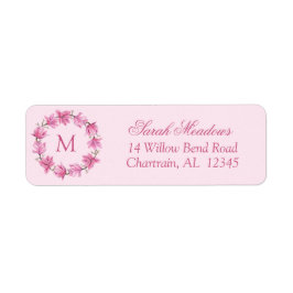 Pink Magnolia Wreath Custom Return Address Label