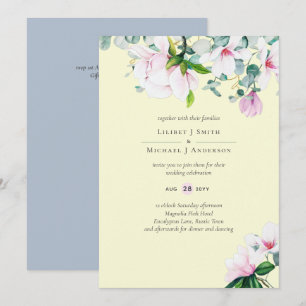 Pink Magnolias Blues und Gelbe Hochzeit Einladung