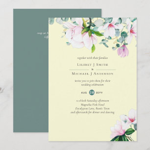 Pink Magnolias Blues und Gelbe Hochzeit Einladung