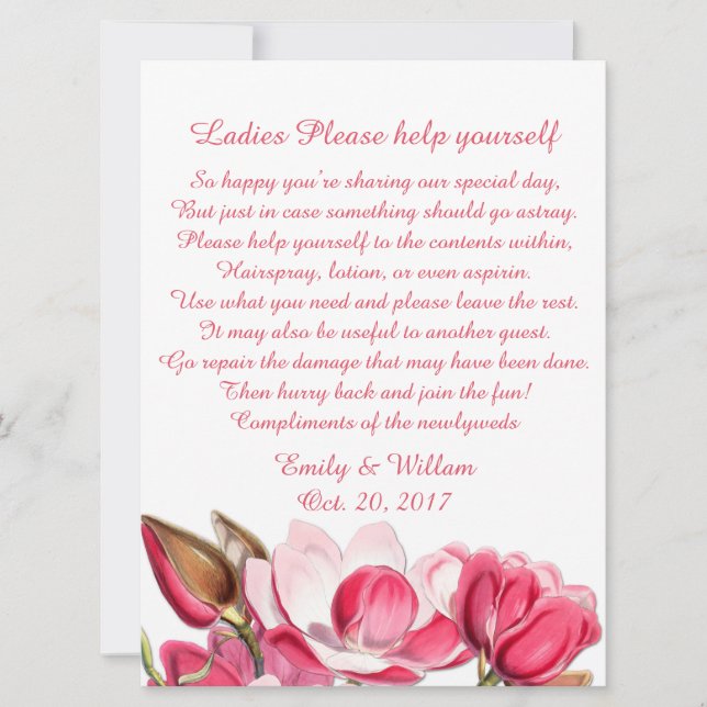 Pink Magnolias Ladys Wedding Basket Sign (Vorderseite)