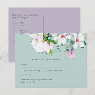 Pink Magnolias Lavender Eucalyptus Wedding rsvp Po Postkarte