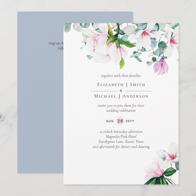 Pink Magnolias Sage Eukalyptus Dusty Blue Wedding (Vorne/Hinten)