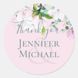 Pink Magnolias Sage Eukalyptus Wedding Danke, C Runder Aufkleber