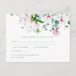 Pink Magnolias Sage Eukalyptus Wedding rsvp Postc Postkarte