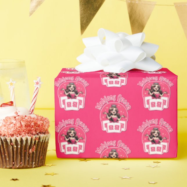 Pink Mahjong Queen Wrapping Paper Geschenkpapier (Geburtstagsparty)