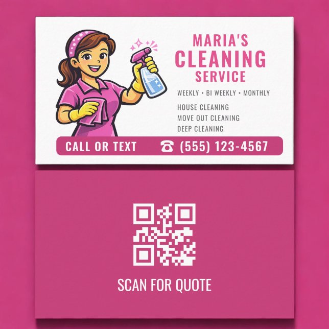 Pink Maid House Cleaning Service QR-Code Visitenkarte (Von Creator hochgeladen)
